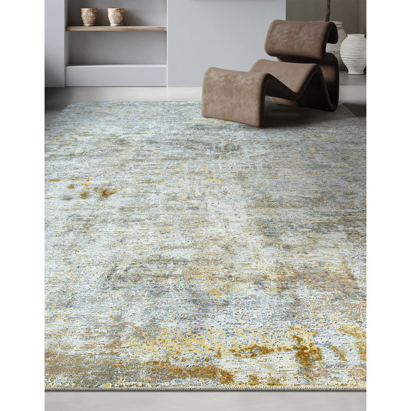 Hand Knotted Area Rug in Gray/Gold, Rectangle 10' x 14'