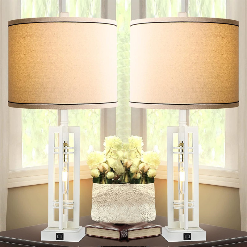 Lampe de table en métal Joean, Blanc cassé