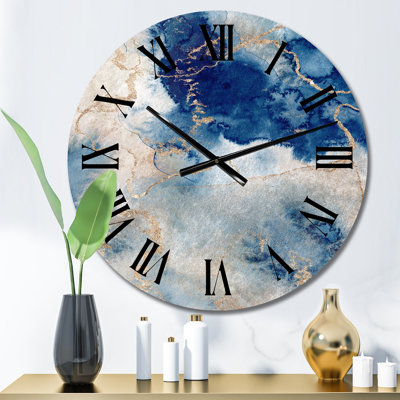 Blue and Gold Marble Clouds III - Modern Wall Clock