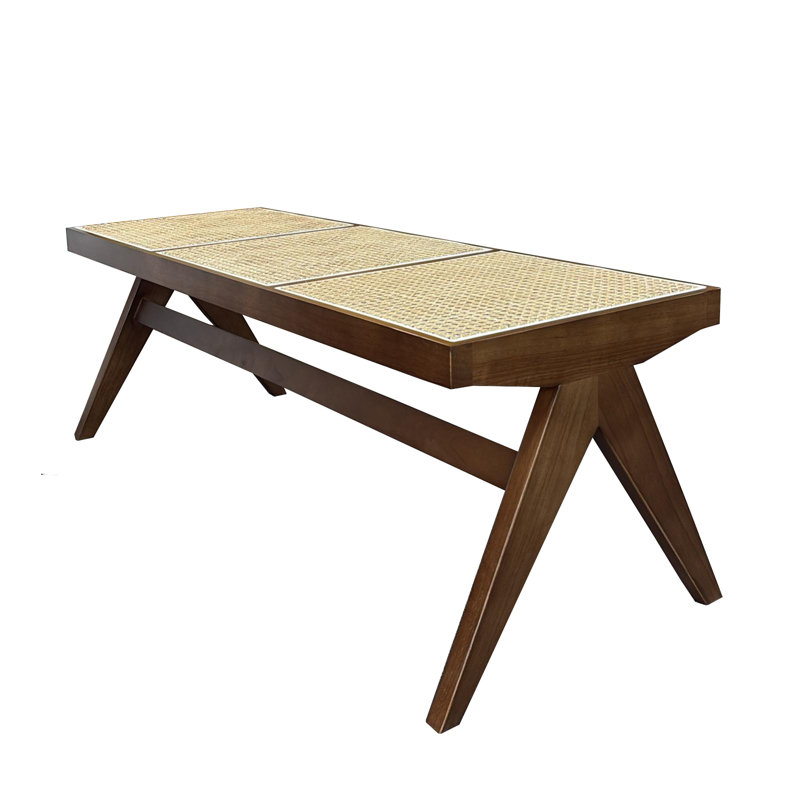 Shawn Cane Wood Bench, Brown