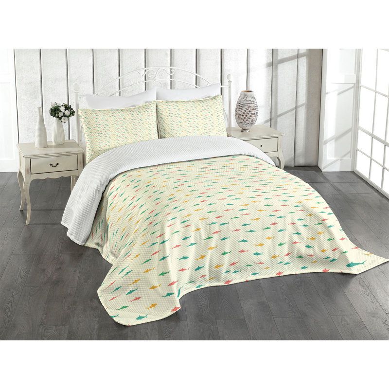 Ambensonne Shark Bedspread Multicolor, King Coverlet/Bedspread + 2 Pillow Shams