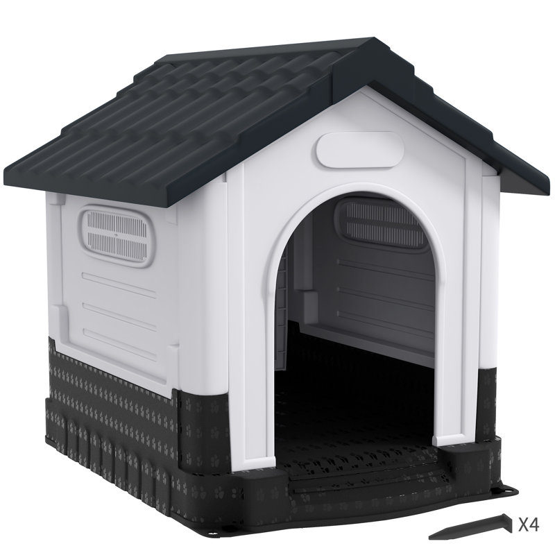Plastic Dog House, Grey, 66cm H x 64.5cm W x 57cm D