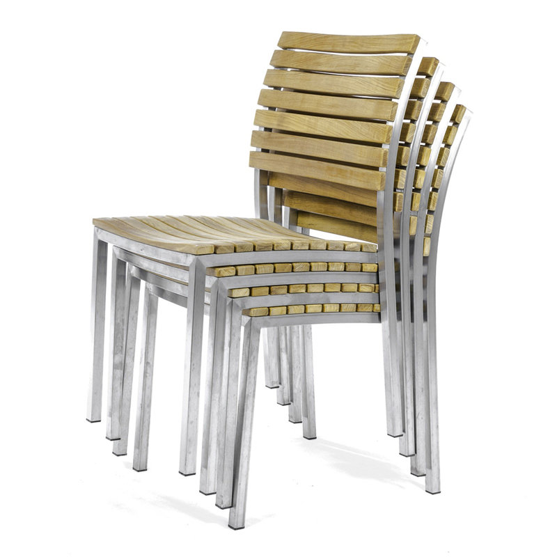 4 x Stacking Teak Patio Dining Side Chair