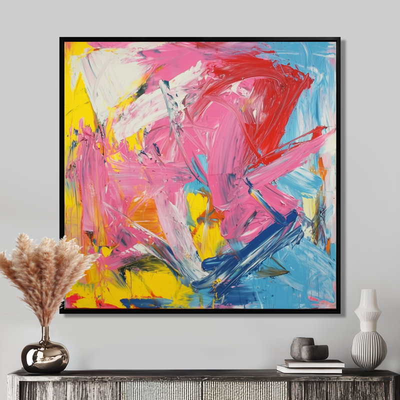 Odelin rose rouge, peinture abstraite Fight I - art mural abstrait, Impression encadrée flottante, Noir, H 16 po x l 16 po