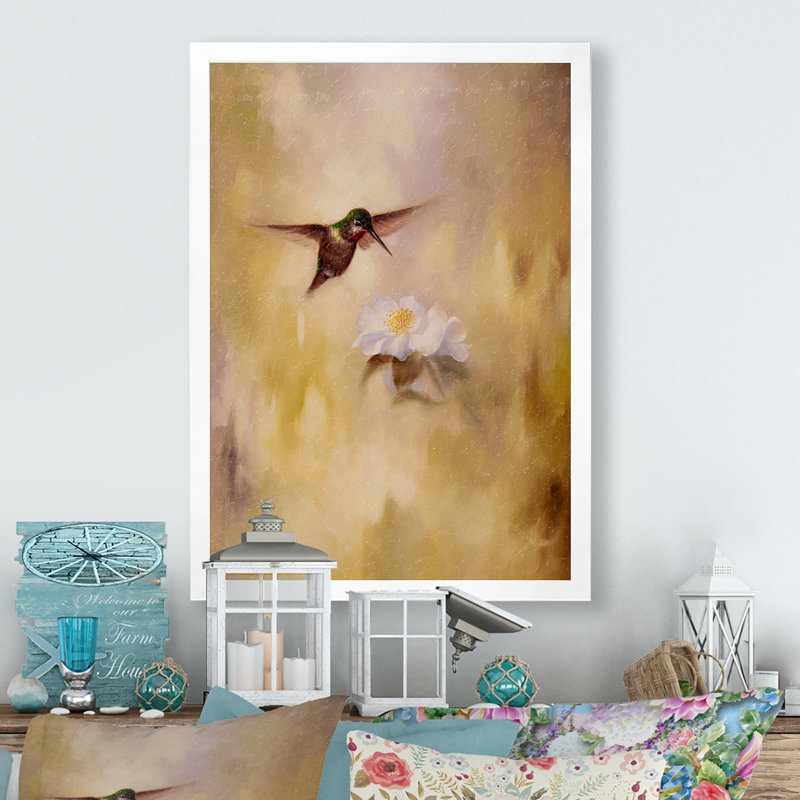 «A Flying Humming Bird at Dawn», reproduction d'art sur toile encadrée, H 20 po x l 12 po x P 1 po, Toile avec cadre blanc