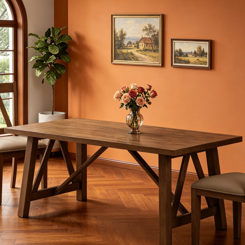 Table de salle à manger de style campagnard taille parfaite, Brun antique