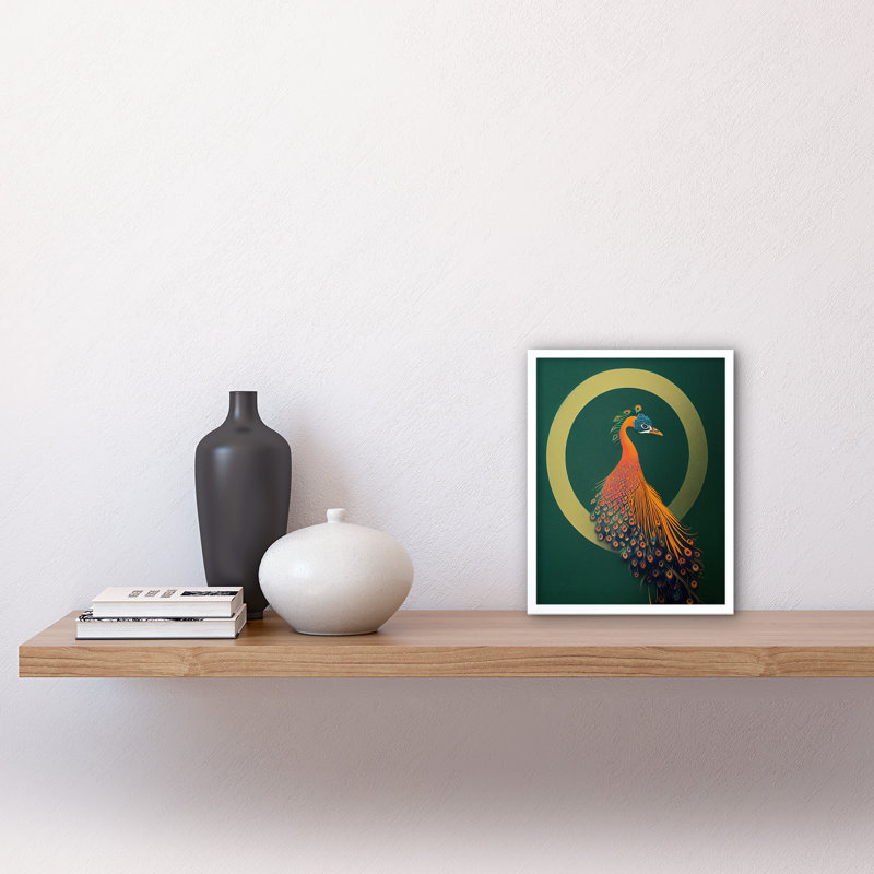 Glamorous Stylish Chic Modern Peacock - Print, 25.9cm H x 20.6cm W x 1.5cm D, White Framed Paper
