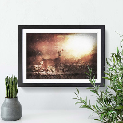 Roe Deer in Sunlight in Abstract - Picture Frame Painting Print