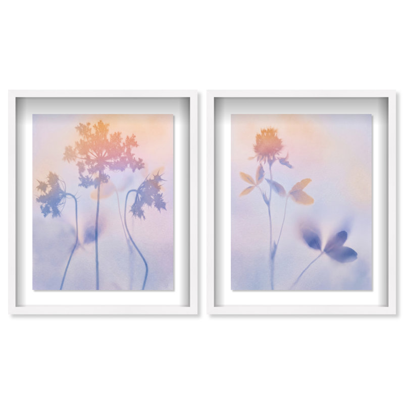 Lavender Shadows Set Shadowbox Floral & Botanical Print by Oliver Gal, Black Frame, 16 x 20, 17.5"H x 21.5"W, White Shadowbox