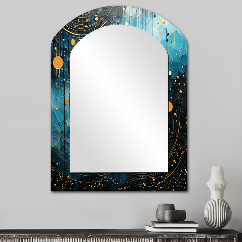Blue Minimalism Moon I - Minimalism Arch Wall Mirror, Modern Asymmetrical Decorative Mirror, Printed Metal Art, 34" x 25"
