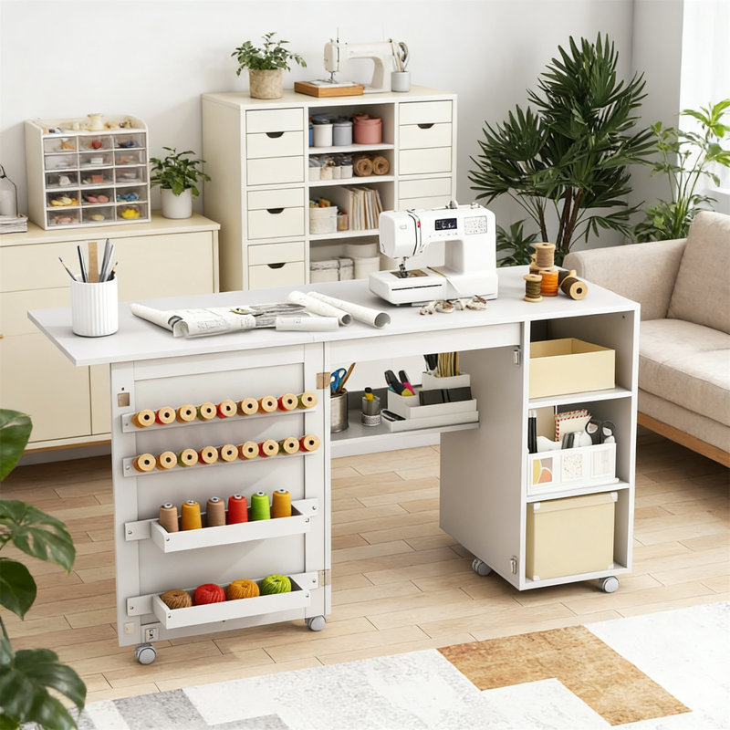 88cm x 50cm Foldable Sewing Table with Wheels