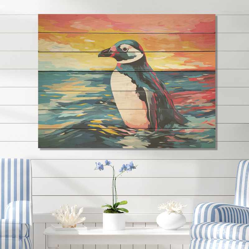 Pop Art Penguin Parade Charm II - pingouin sur bois, H 30 po x l 40 po