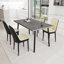 Ensemble de table de salle à manger extensible et moderne avec 4 chaises en tissu PU, pieds en métal noir
