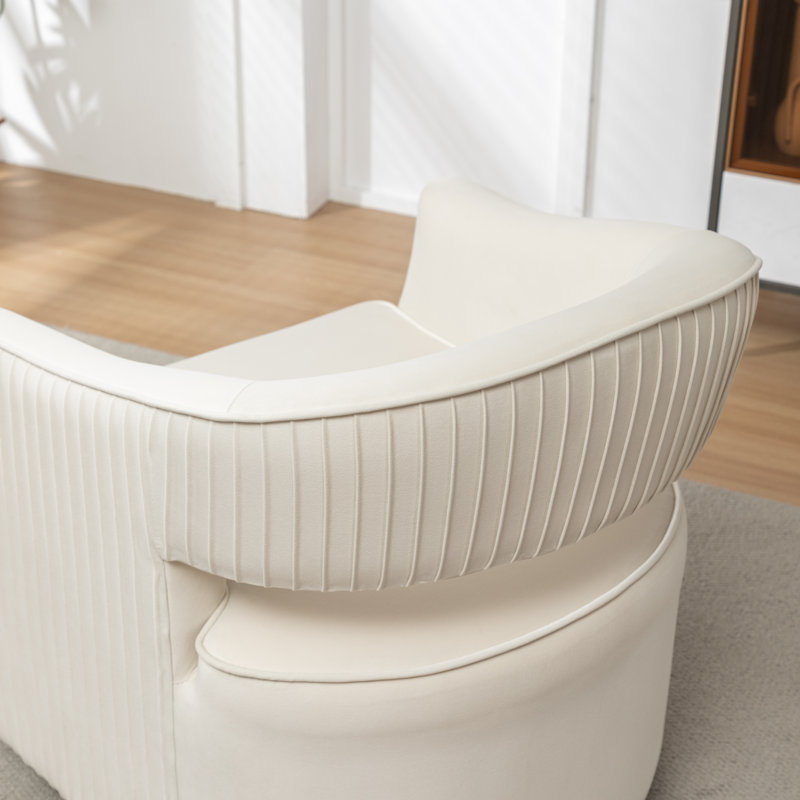 Fumiyo Velvet Swivel Barrel Chair, Beige