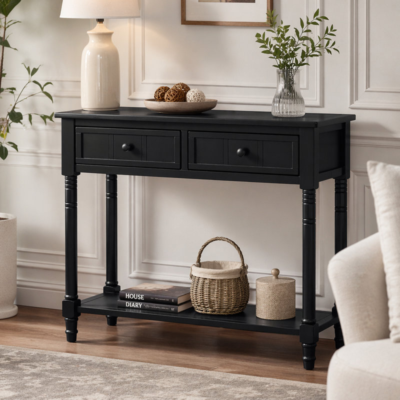 Console Trexm Daisy Series avec deux tiroirs et une tablette inférieure (noir)