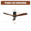 Ventilateur de plafond 52 po en bois massif avec 3 pales et télécommande, noir