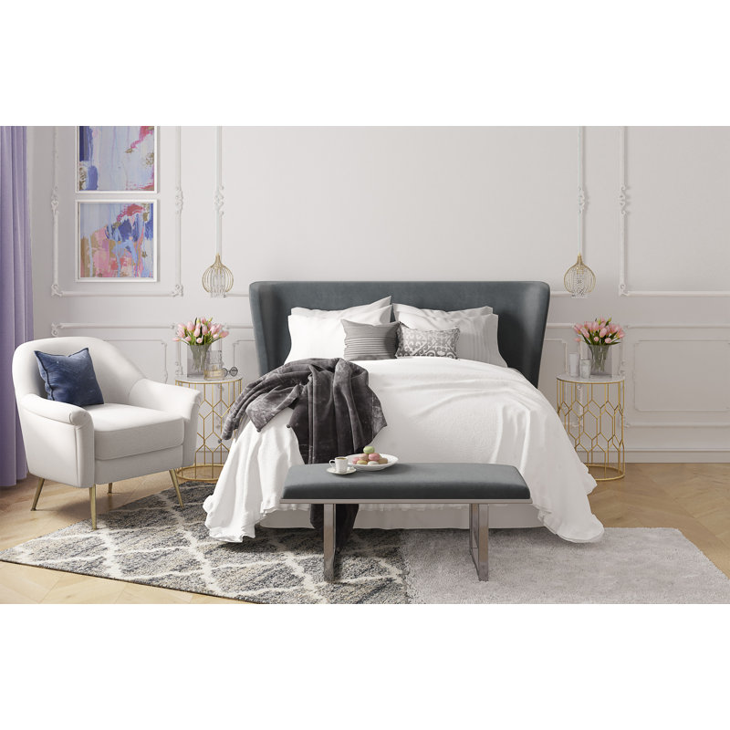 Elle Decor Remi Velvet Bedside Bench, Upholstered Ottoman, Easy Assembly, Dark Gray