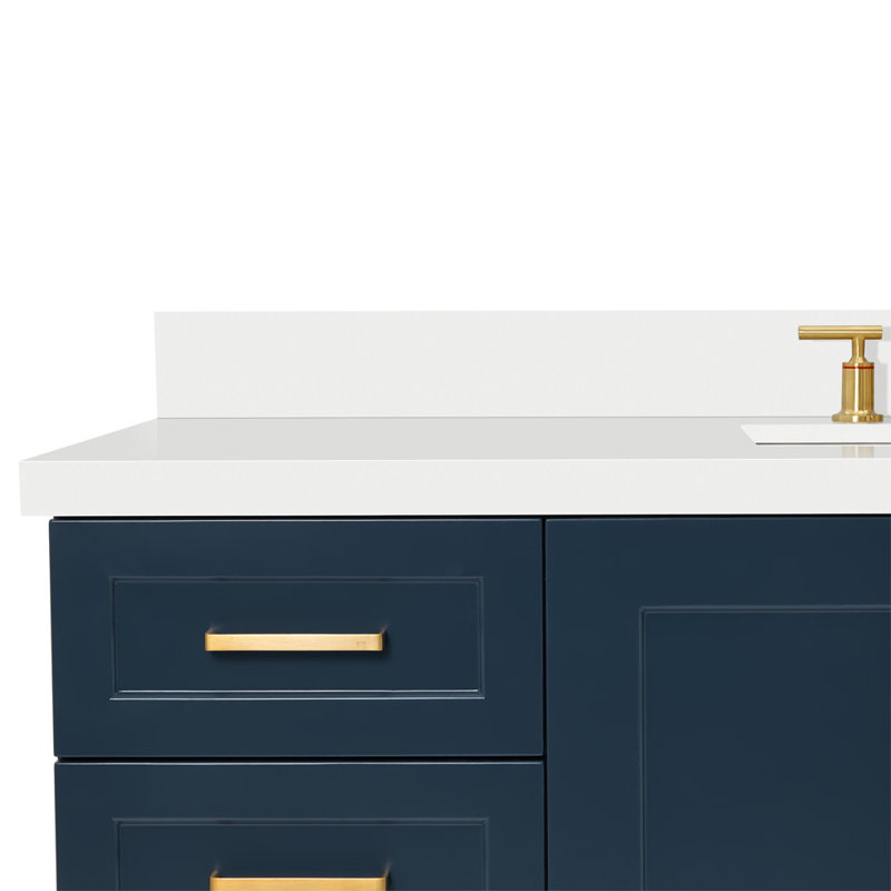 61 IN.  Single Bathroom Vanity, Midnight Blue, Rectangle, Carrara Quartz