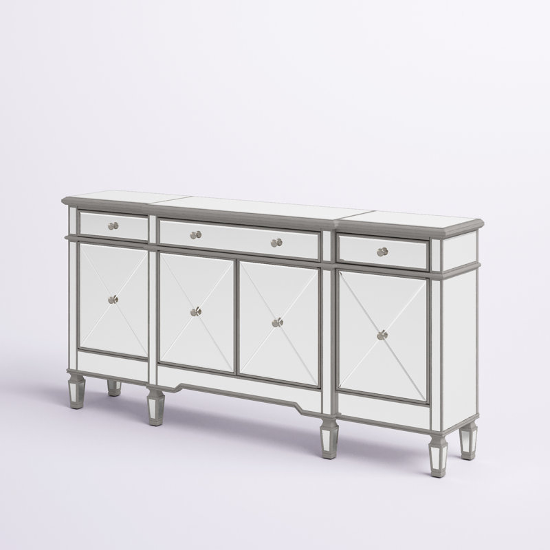 Buffet en bois d'hévéa 3 tiroirs Briel, Argent argent