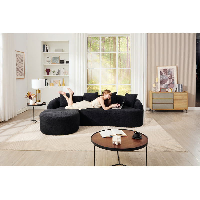 Canapé contemporain contemporain, canapé modulaire en L à compression avec méridienne courbée, mousse haute densité, design minimaliste pour le salon et la chambre à coucher