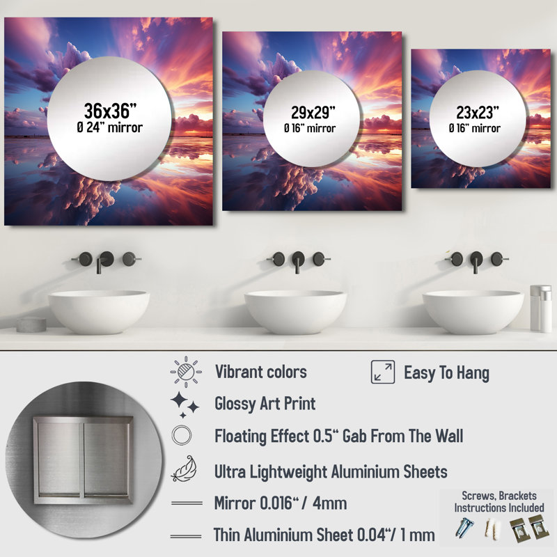 Peach Sky Photo Transcendent Twilight - Miroir carré décoratif nautique et plage pour chambre, 29 po x 29 po