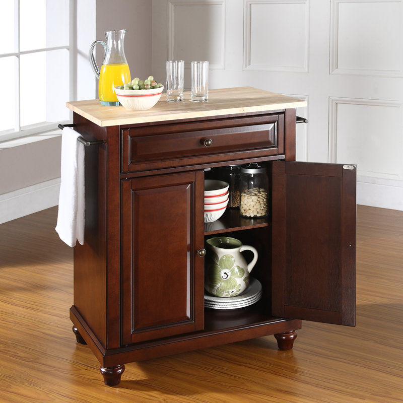 Hedon Solid Wood Top Kitchen Cart, Vintage Mahogany