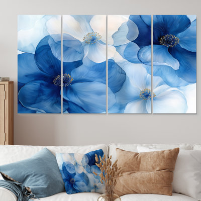Bleu et blanc, cornouiller délicat, pétales de fleurs II - cornouiller, art mural traditionnel