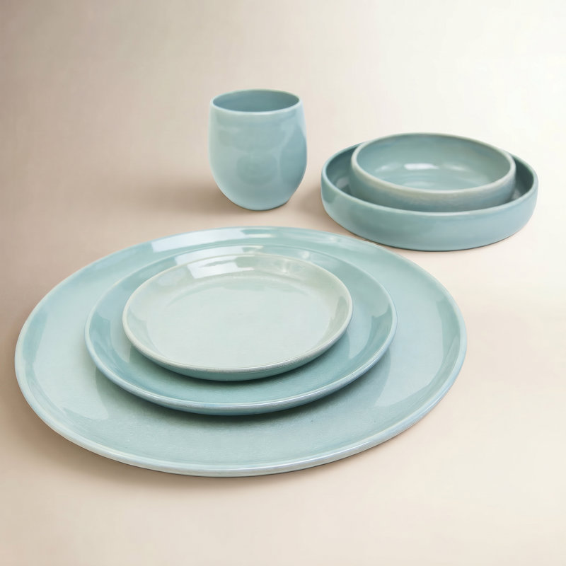 Borgen Piece Stoneware Dinnerware Set, Pale Jade