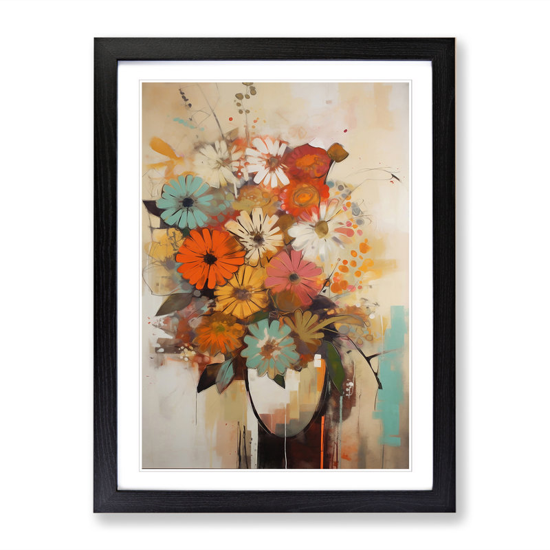 FRM-V0523-895X Flowers Mid Century Modern Vol.2 1 Piece Single Picture Frame Wall Art, 34cm H x 25cm W x 2cm D, Walnut Framed