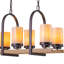 Lustre industriel rustique à 3 ou 6 lumières avec abat-jour naturel en albâtre, poutre en faux bois et cadre en fer en forme de U, hauteur réglable de 19 à 98 po pour îlot de cuisine - Répertorié ETL-298987381-298987376-298987383