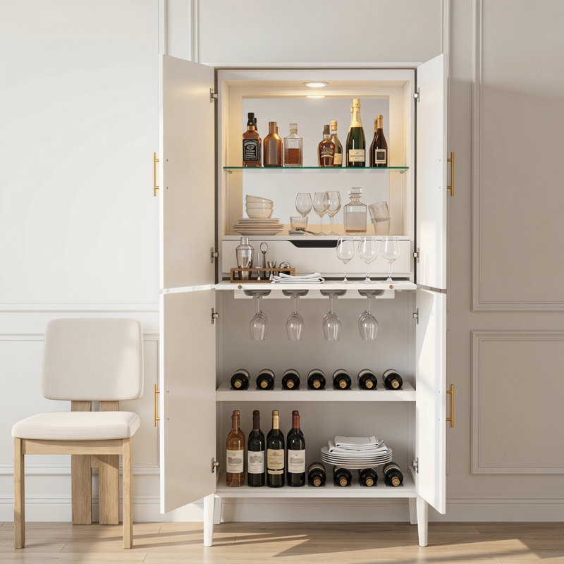 Modern Fluted Wine Cabinet, White