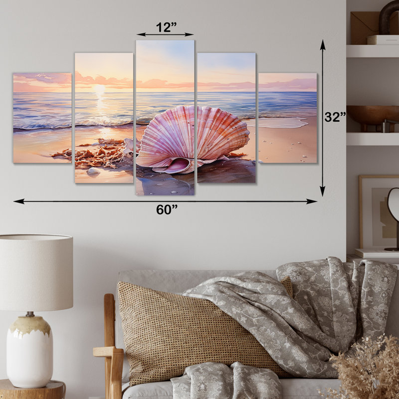 «Coastal Treasures Sunset Seashell II» - ensemble de décorations murales multiples