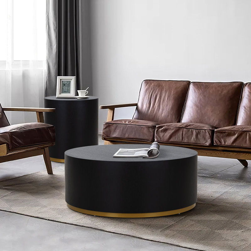 Table basse ronde, table de bout, table d'appoint, H 13,78 po x l 35,43 po x P 35,43 po
