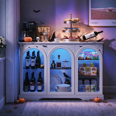 47.2"W Sideboard Buffet Cabinet with 3 Glass Doors, Adjustable Shelves, LED and Human Body Sensors