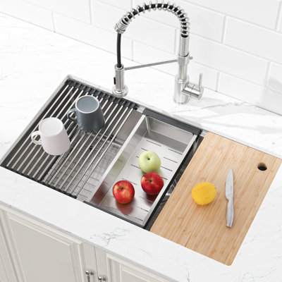 33"X19" Kitchen Sink Dark Gray Stainless Steel - Handmade With Hygienic Interior Versatile Workstation