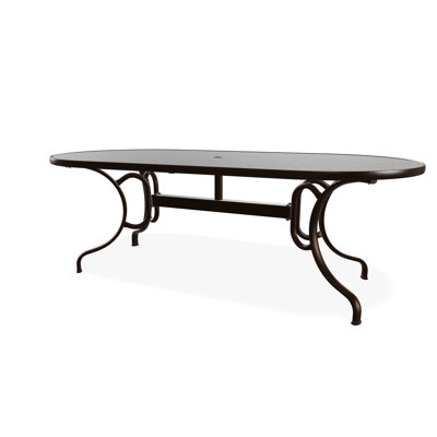 42" x 84" Oval Hammered Marine Grade Polymer Outdoor Dining Table with Umbrella Hole