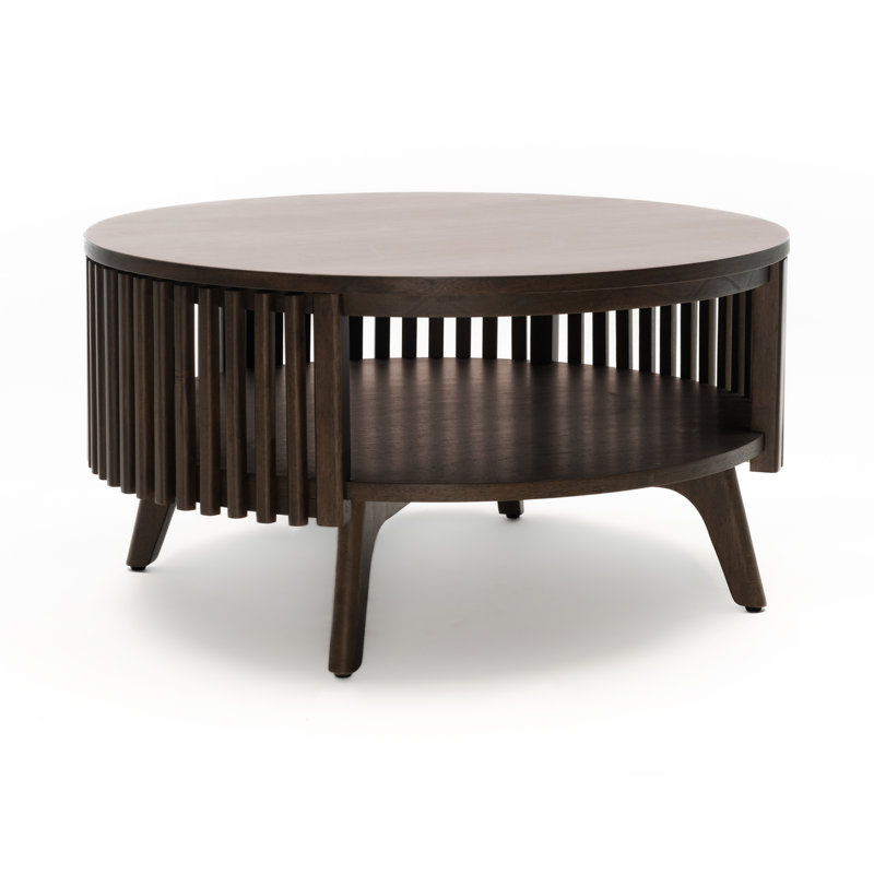 George Oliver Klever Round Coffee Table with Storage Mid Century Modern Wood Table with Acacia Veneer and Dark Finish