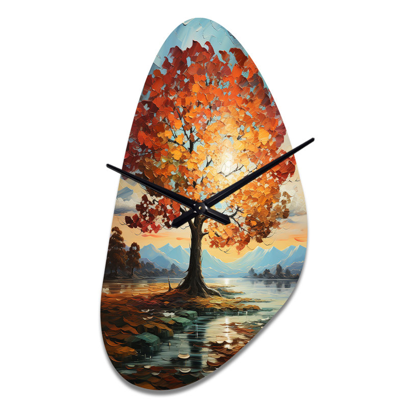 Horloge murale orange en érable orange sarcelle majestueux - érable horloge murale en métal, forme irrégulière traditionnelle