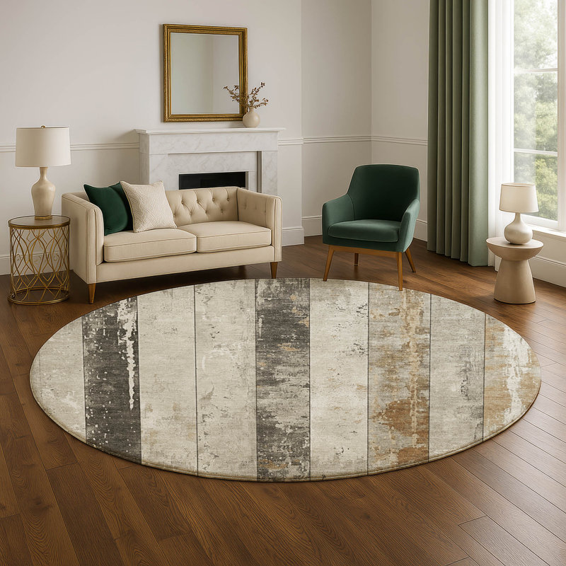 Premium Machine Washable Chelston AMF1868 Stripes Rug, Round 8'