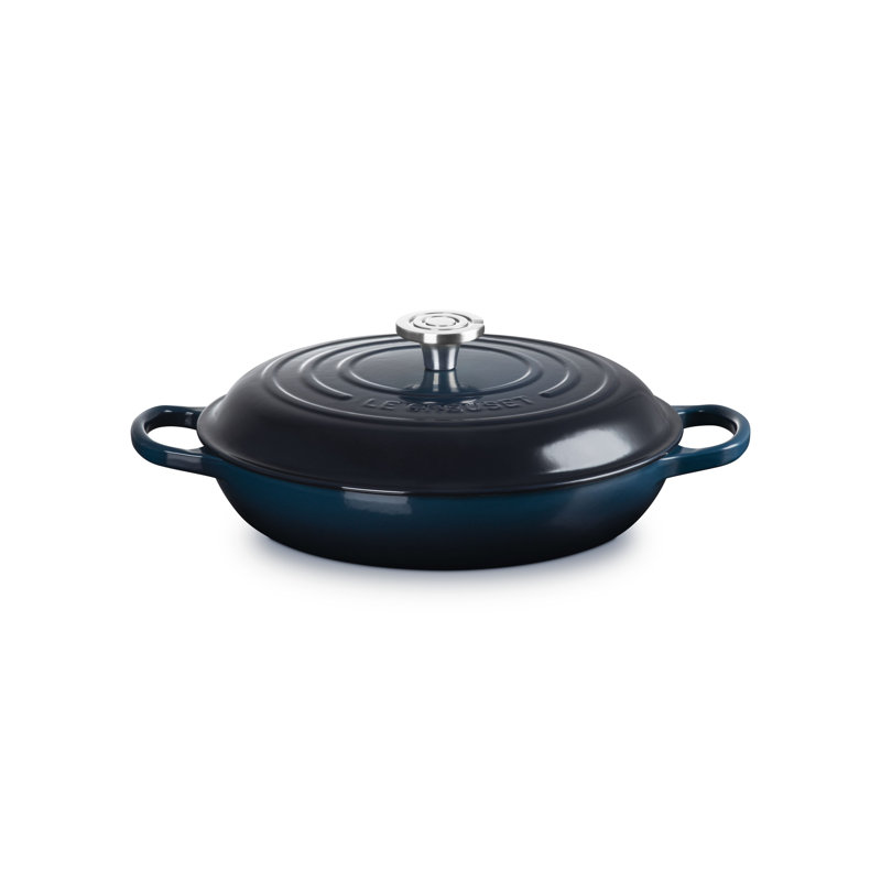 Le Creuset Enameled Cast Iron Signature Round Braiser, 5 qt. - Nuit w. Crucible Knob, 3.5 quarts