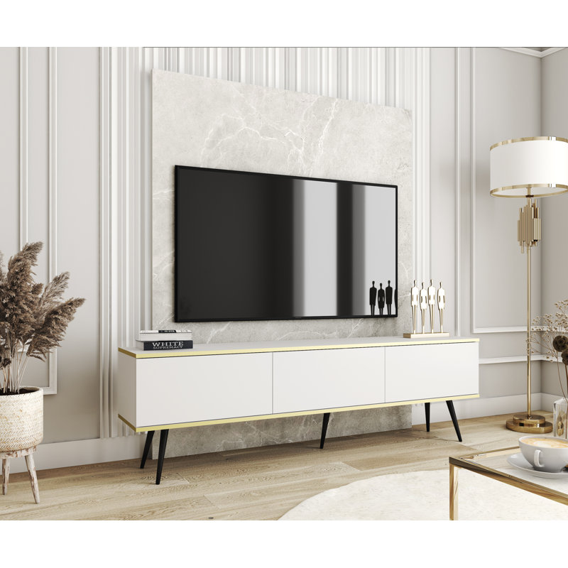 Madeline Unfinished TV Stand for TVs up to 78", White/Black