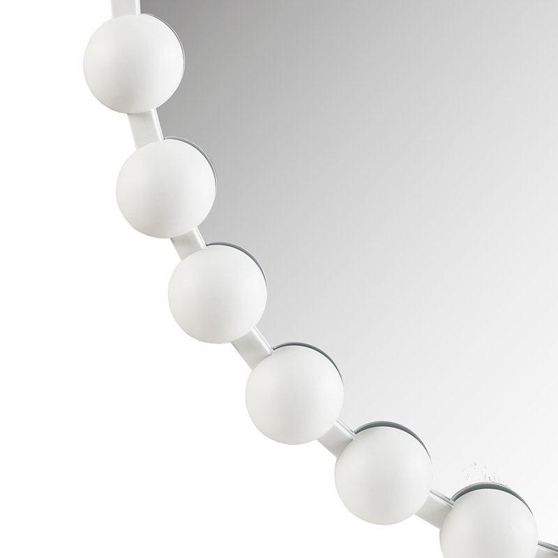 Beaded Round Wall Mirror 36"D, White