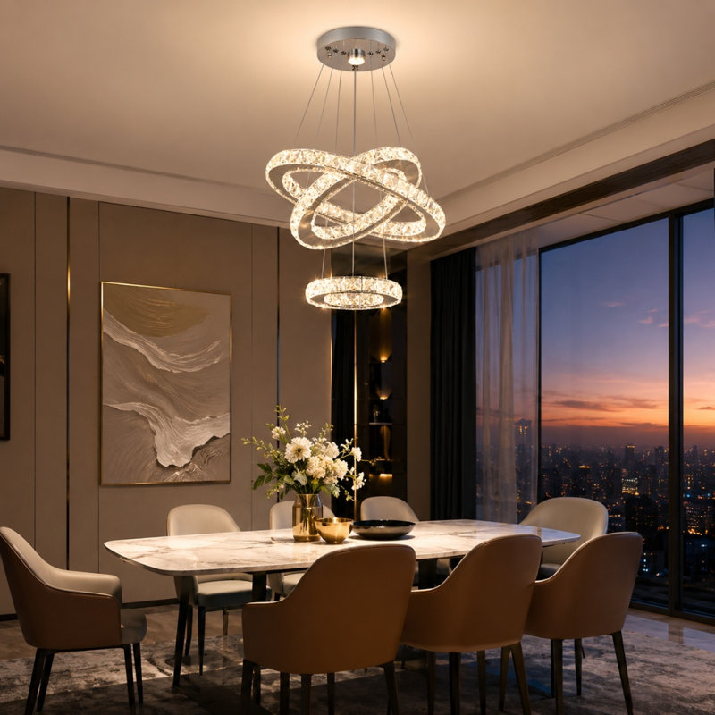 Luminaire suspendu 3 niveaux à DEL avec accents en cristal Bryah, Deux couleurs (intensité variable), Non