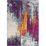 Comfort Gray Ivory And Magenta Abstract Runner Rug