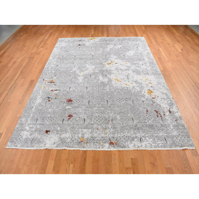 8'9"x11'10" Gray Hand Knotted Modern Broken Design Wool and Silk Rug F2CF19F7ED304A66AA5541A436BF030F
