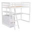 Lit mezzanine simple blanc avec bureau, tablettes et système d'aménagement fonctionnel