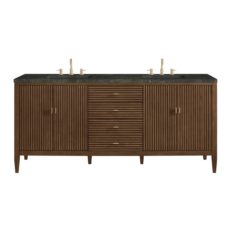 Myrrin 72'' W Double Vanity, Mid-Century Walnut, 8" Widespread, Phantome Eclos