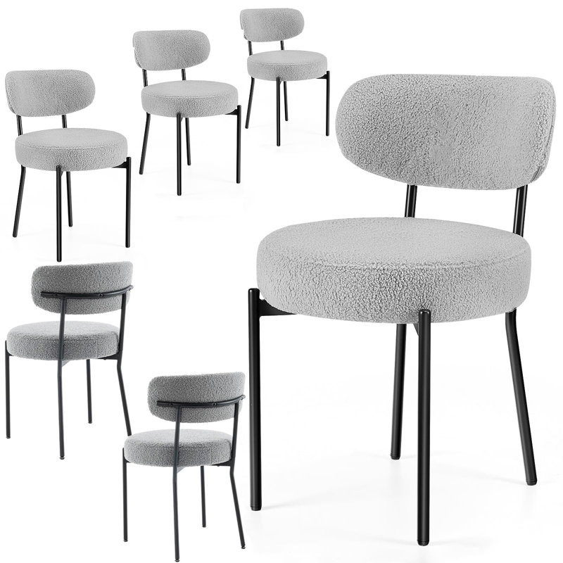 Sherpa Fabric Upholstered Dining Chairs With Backrest For Dining Room, Kitchen, Living Room, 2, Plush Grey
