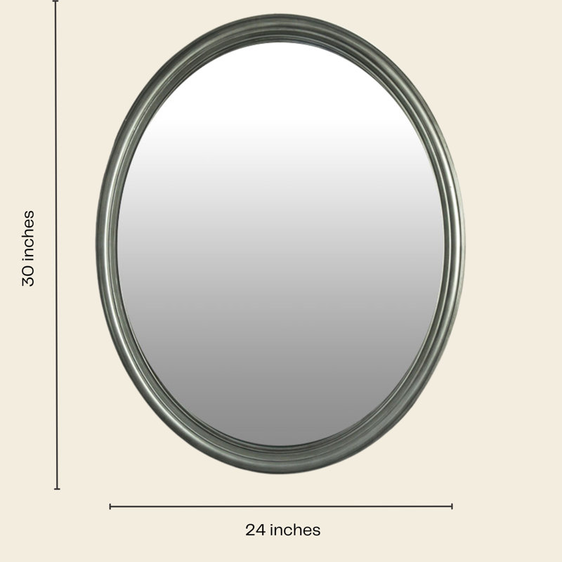 Framed Oval Wall-Mounted Vanity Mirror, Vertical or Horizontal Hang, Lightweight Decorative Design, Brushed Nickel