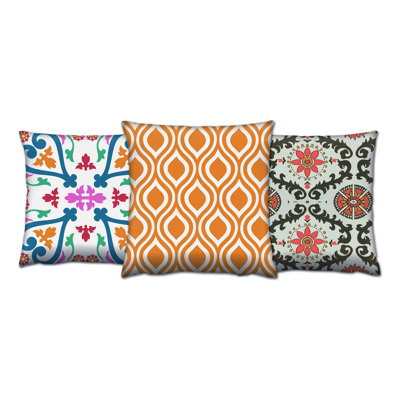 Ensemble de coussins de qualité supérieure (3 pièces), 17 x 17 pouces, rembourrage en silicone souple | 50% coton / 50% polyester, lavable et repassable, fermeture à glissière dissimulée | Parfait pour la décoration intérieure, les canapés et les